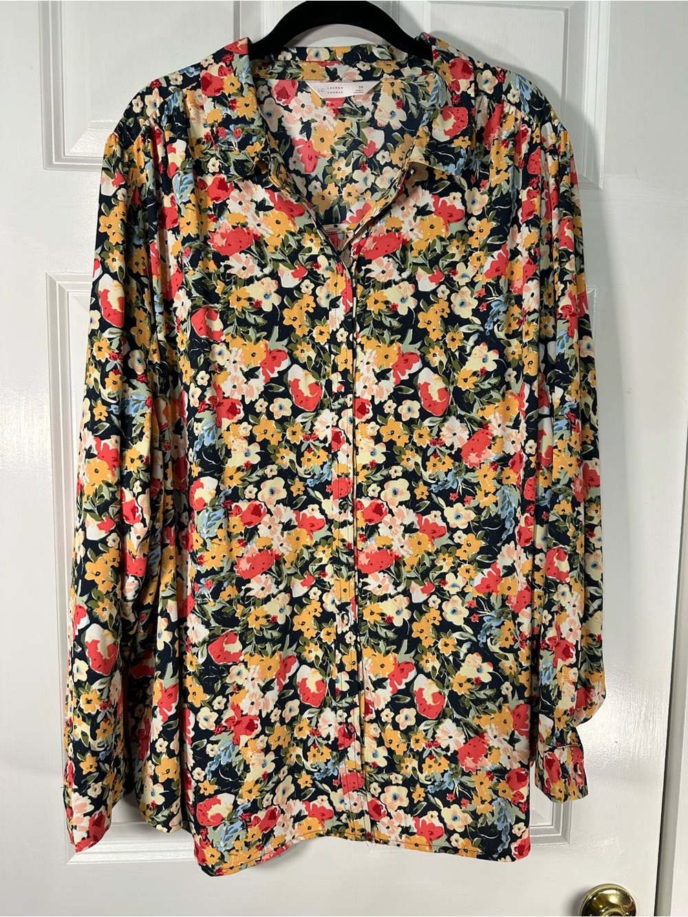 LC Lauren Conrad Floral Button-Down Blouse - Black, Yellow & Red